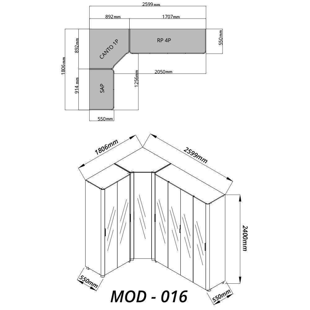 Guarda-Roupa Modulado Reflecta 7 Portas 260cm x 240cm Mod 016 100% MDF Innova Bege/Off White Off White · foto 2