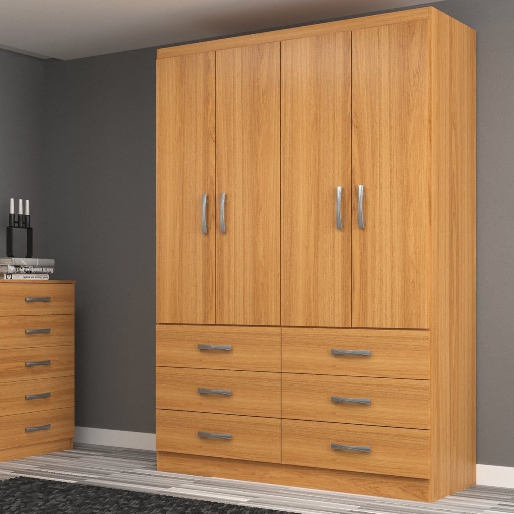 Guarda Roupa Casal 4 Portas 6 Gavetas Treviso Yescasa Amarelo/Cinnamomo Cinamomo