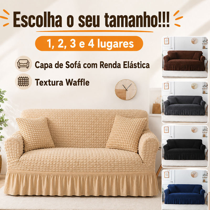 Capa De Sofá Com Renda Elástica. 1/2/3/4 Lugares Antiderrapante A Prova De Poeira, Lavável, Textura Waffle