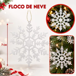 Floco De Neve Pendente 10 e 20 Unidades Enfeite Natal Arvore Completa 7cm Enfeites Luxo