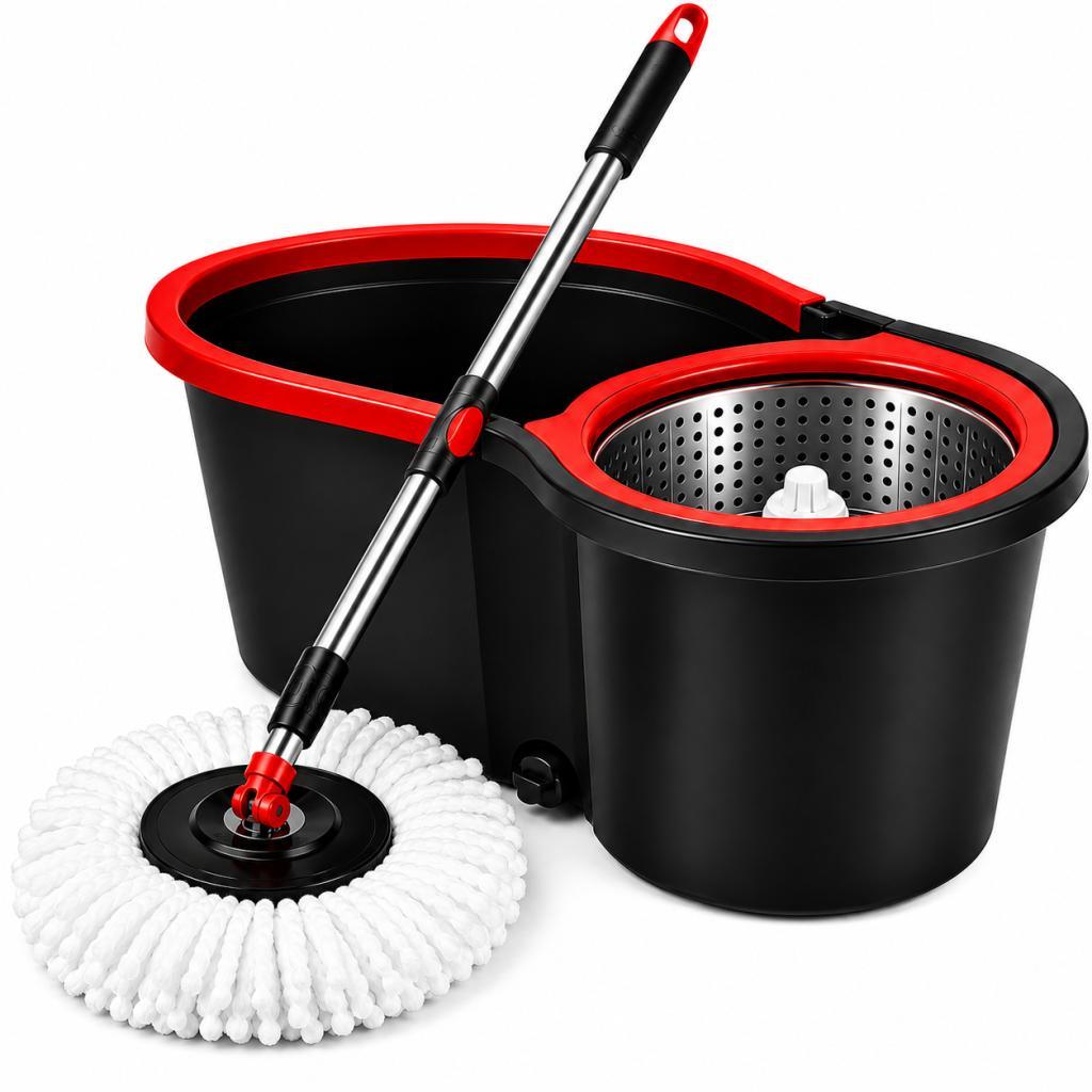 Mop Esfregão Giratório Zentra Imports Balde Inox 9 Litros + Cabo Longo 1,1 Metros Zentra Imports