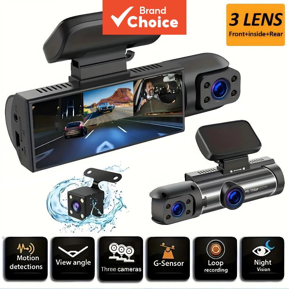 Dash Cam 3 Lentes Carro Dvr 1080p Visão Noturna Frontal E Traseira Caixa Preta