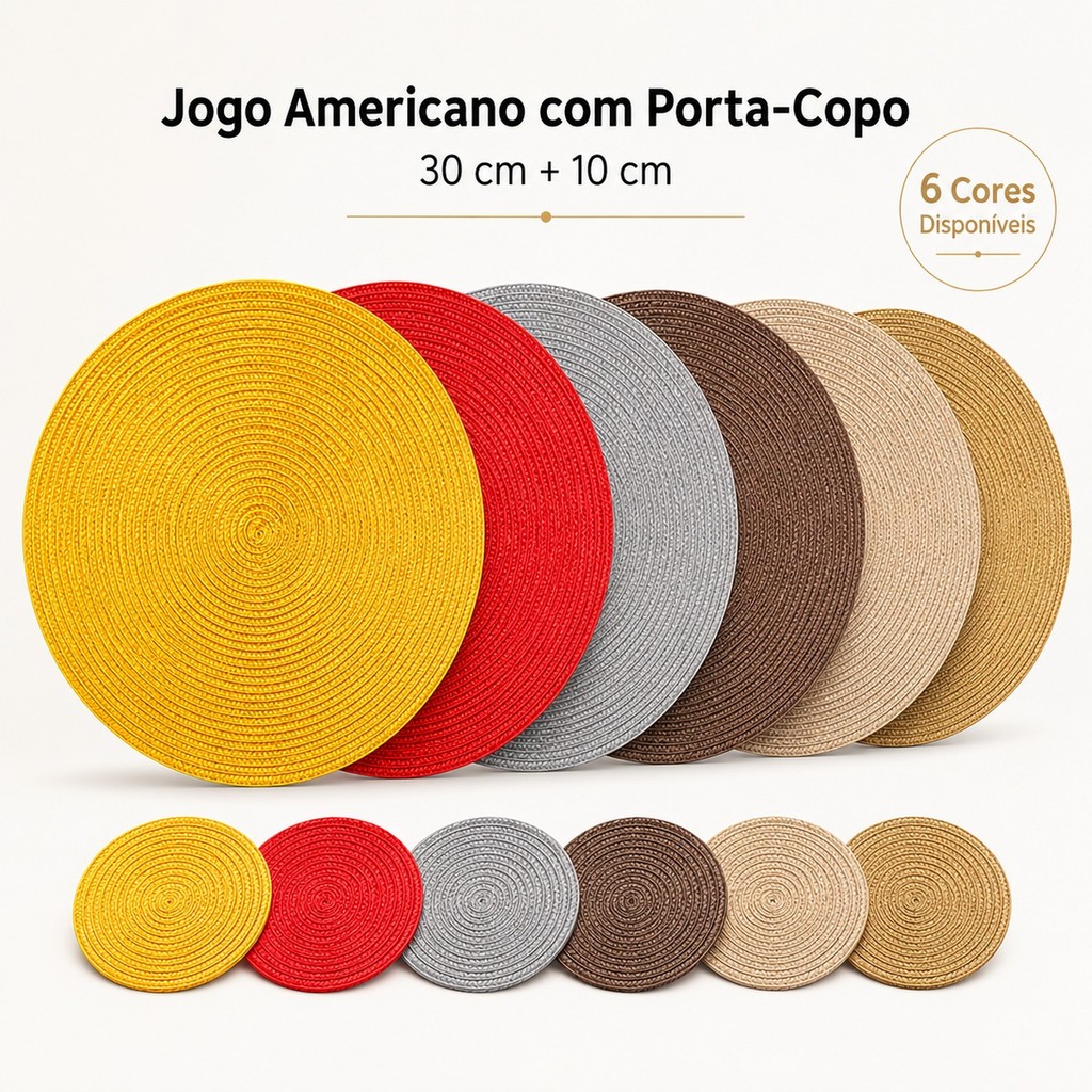 Jogo Americano Redondo Sousplat 30cm com Porta-Copo Plástico para Mesa Posta Cozinha e Jantar Elegante Pratico