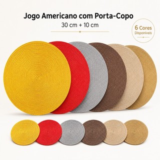 Jogo Americano Redondo Sousplat 30cm com Porta-Copo Plástico para Mesa Posta Cozinha e Jantar Elegante Pratico