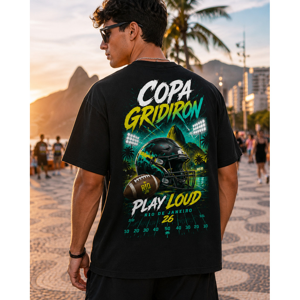 Camiseta Masculina Oversized Futebol Americano Rio de Janeiro Estampa Vintage Casual Streetwear