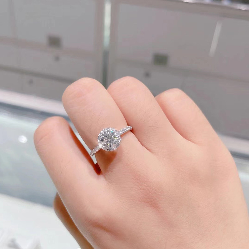 Anel de Moissanite feminino anel de diamante casamento pequeno anel redondo par anel de um quilate simulação falso anel 