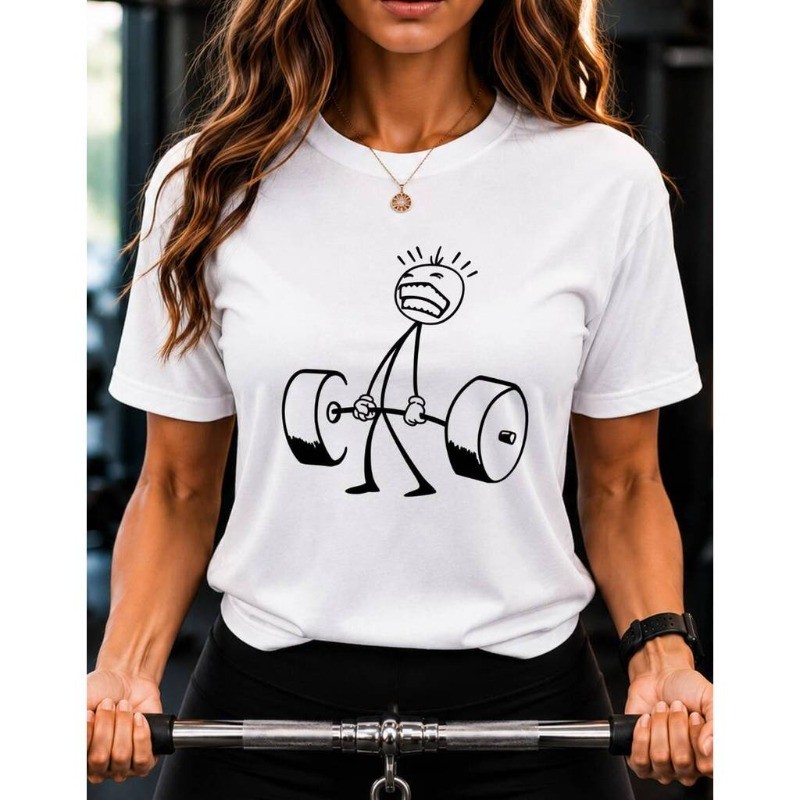 Camiseta Feminina Oversized Academia Fitness Camisa Engraçada Estampa Musculação Stickman Blusa Casual Gym 100% Algodão