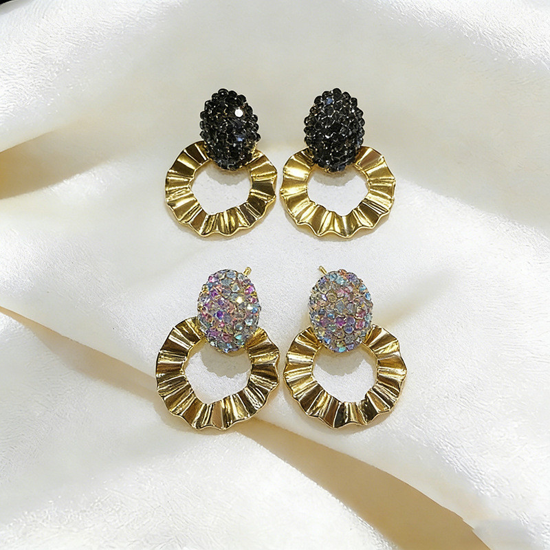 Brincos com pingente Oval de diamante completo, brincos circulares ondulados dourados para mulheres, brincos exagerados,