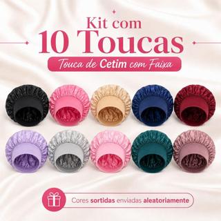 Kit 10 Toucas de Cetim com Faixa Antifrizz – Proteção Noturna para Cabelos, Ajuste Confortável