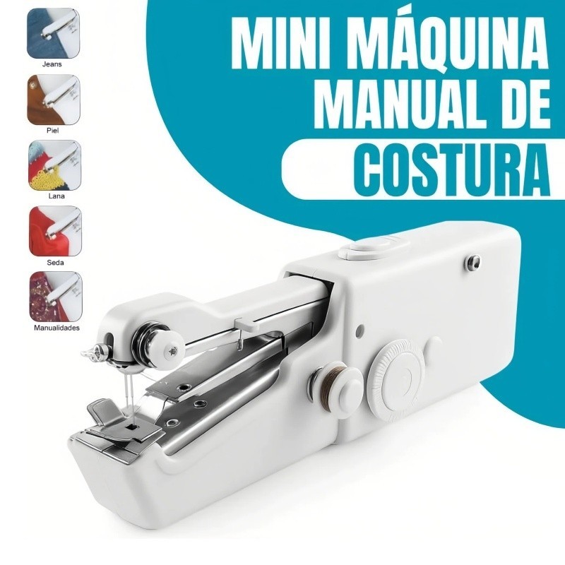 Máquina de Costura Mini Portátil Sem Fio Elétrica Manual para Roupas e Tecidos