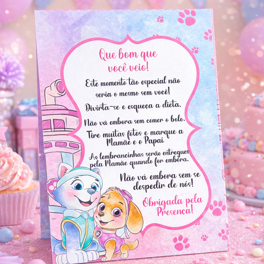 Plaquinha Centro de Mesa Personalizado Sky e Everest Infantil Lembrancinha Patrulha Canina Aniversário