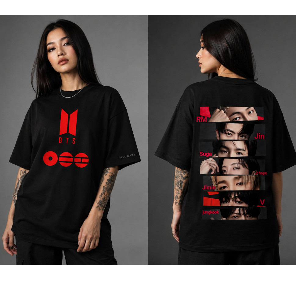 Camiseta Oversized BTS KPOP Unisex Streetwear e SUEDINE PREMIUM Estampada Premium
