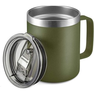 Caneca de Café Isolada de Aço Inoxidável de 12oz com Alça, Caneca de Viagem com Parede Dupla a Vácuo, Copo Térmico com T