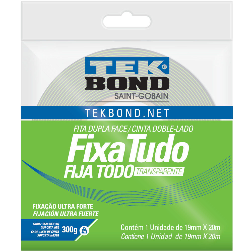 Fita dupla face acrílica 19 mm x 20 m uso interno - Fixa Tudo - TekBond