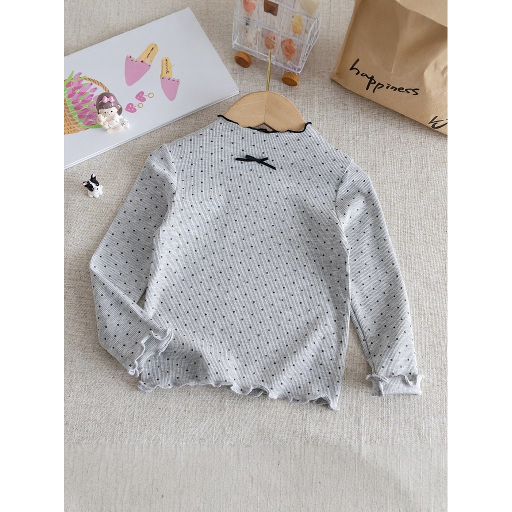 95 algodão meninas camiseta de manga comprida primavera outono novo estilo infantil estilo ocidental bolinhas camisa de 