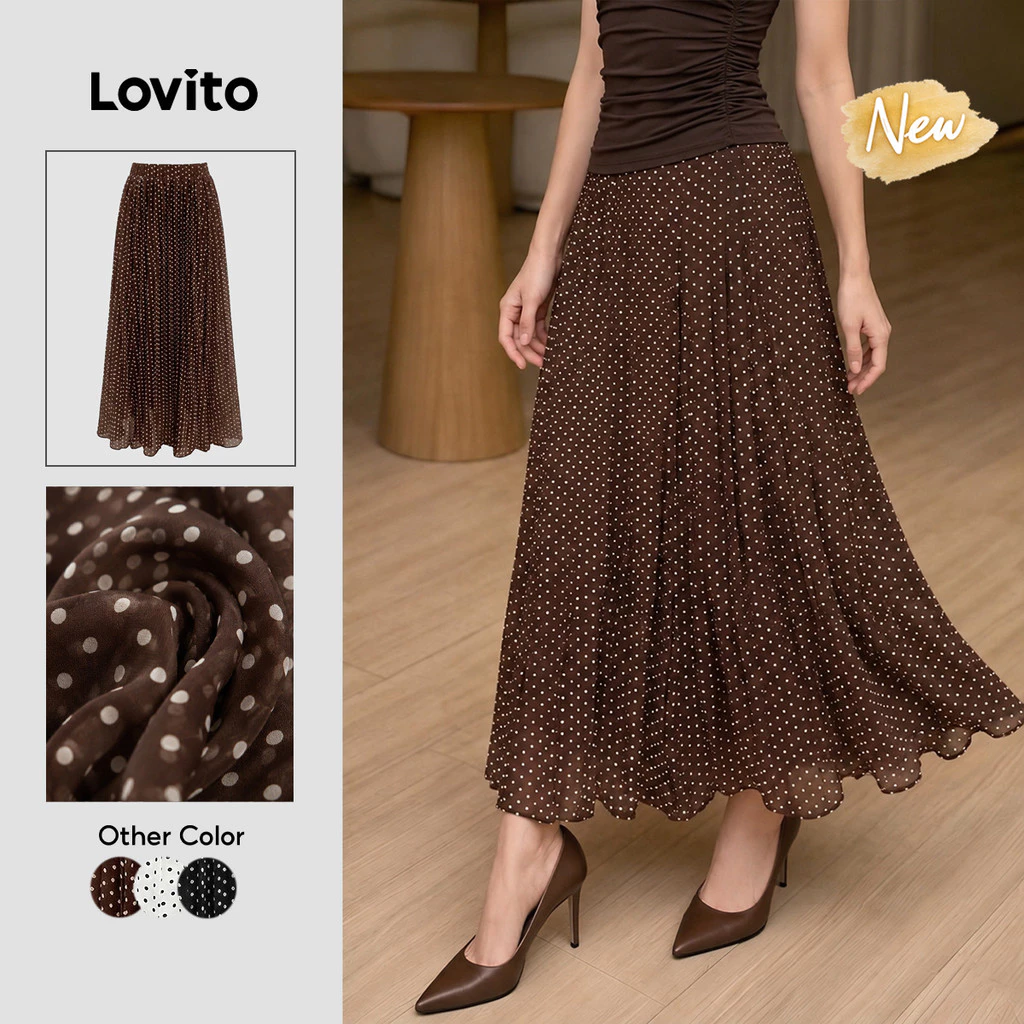 (New Arrival) Lovito Saias Casuais De Chiffon Marrom Primavera/verão Para Mulheres SKK8BR221 — imagem 1