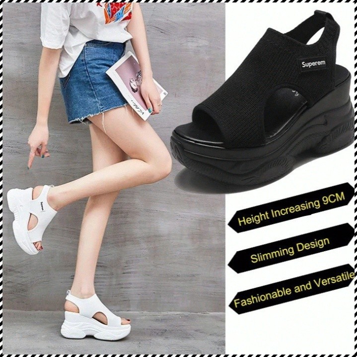 【Leve e Confortável】Sandália Feminina  Verão Tricotada Peep Toe Plataforma Casual/Sandália Esportiva/Feminina/Verão