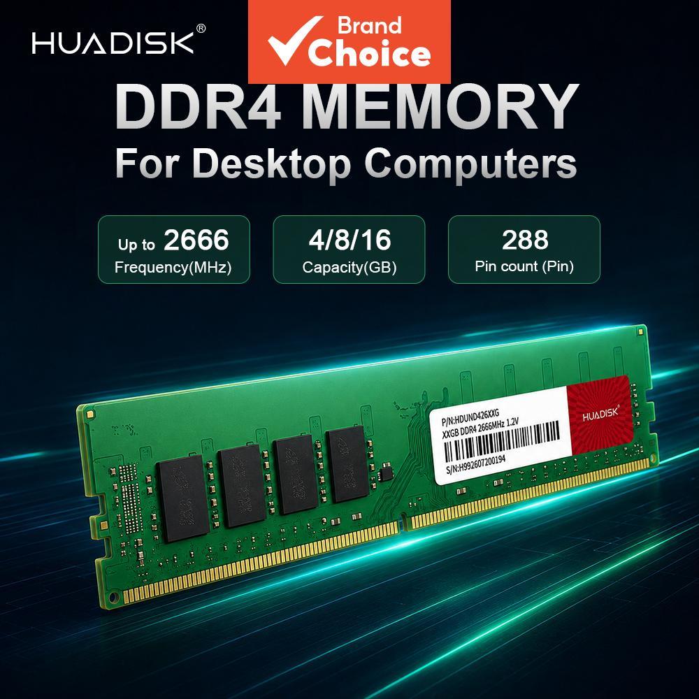 HUADISK DDR4 RAM de mesa 2666MHz 4GB/8GB/16GB Memória UDIMM de alto desempenho compatível com Intel e AMD