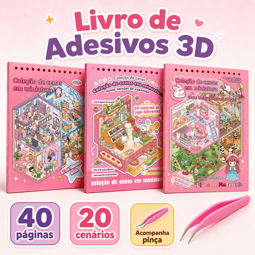 Caderno De Adesivos 3D Infantil Kawaii DIY Com 6 Ou 20 Cenários, Livro Interativo Para Montar E Decorar