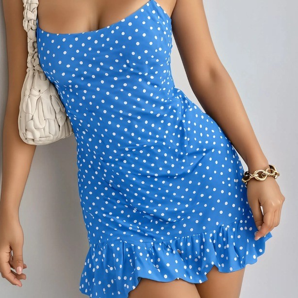Vestido Feminino Poá com Bolinha de Alcinha no Canelado Premium Verão 2027