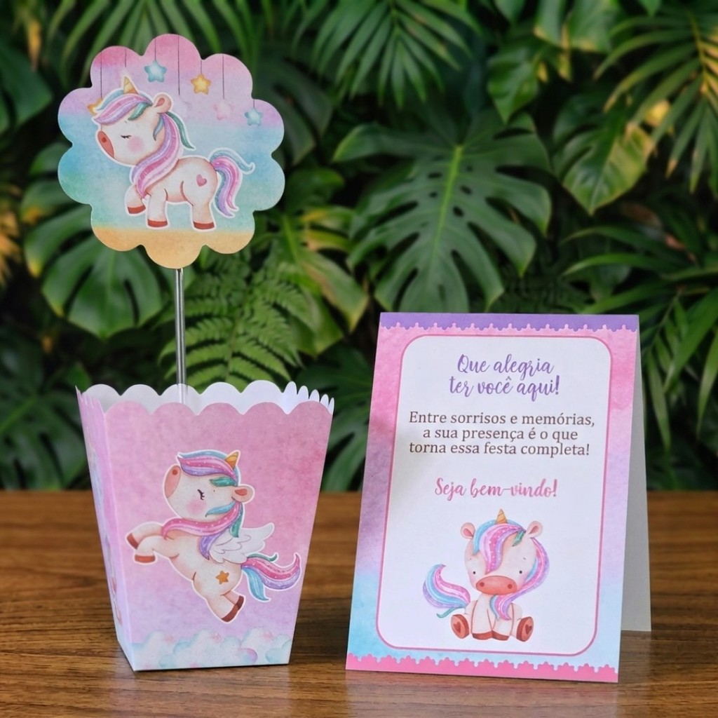Centros de mesa + Plaquinhas UNICÓRNIO lembrancinhas personalizadas infantil aniversario decoração kit festa