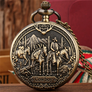 Retro Bronze Design Único Colar Vintage COWBOY De Quartzo Relógio De Bolso