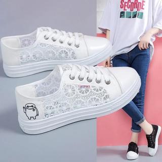 2024 versão coreana novo estilo verão sandálias de malha mulheres sapatos de rede sapatos casuais plana rendas Toe-cober