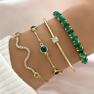 Cross-Border europeu americano moda esmeralda diamante pulseira elástica feminino conjunto de 4 peças High-End sensação 