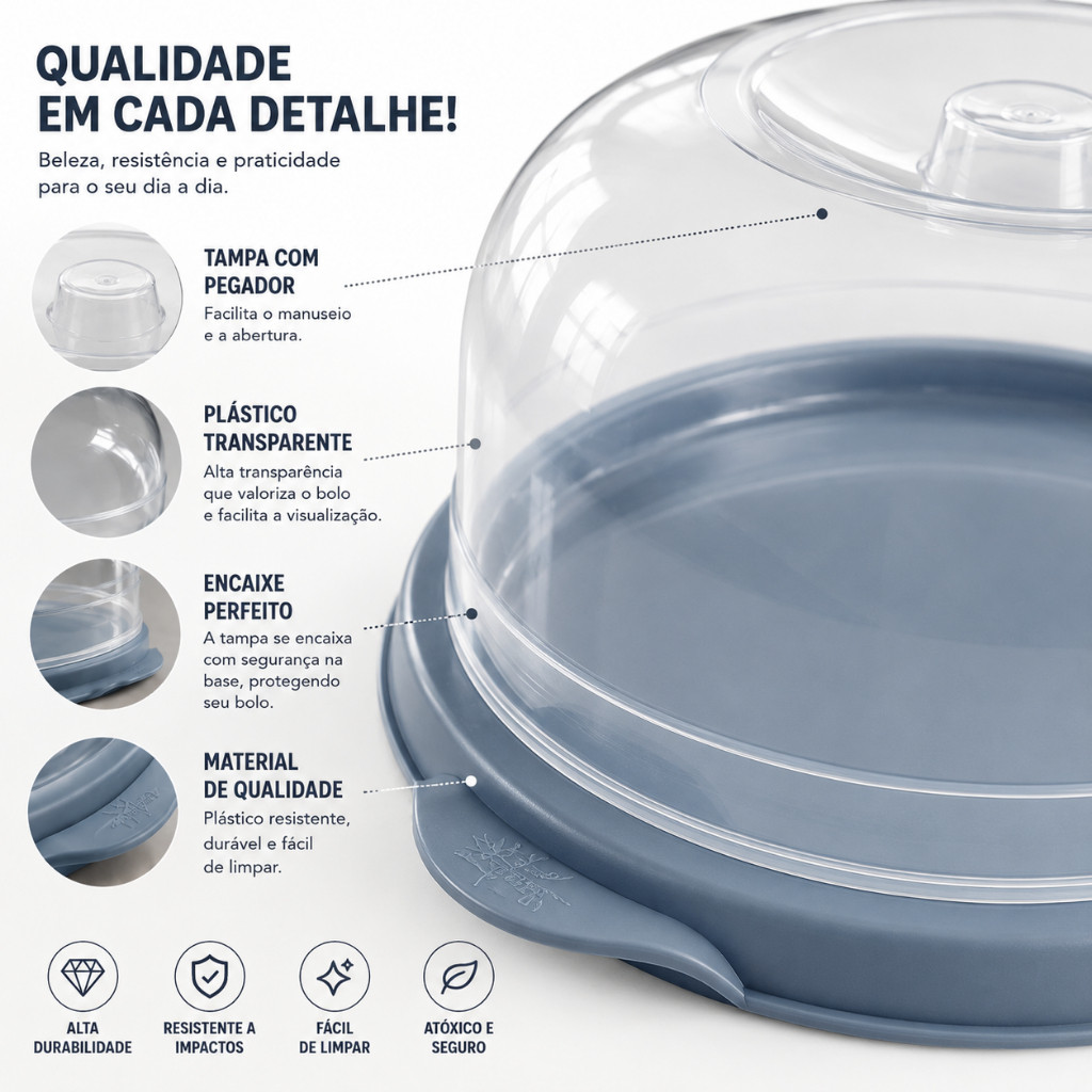 BOLEIRA/QUEIJEIRA COM TAMPA TRANSPARENTE – PORTA BOLO REDONDA PLÁSTICA — imagem 2 de 2