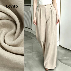 Lovito Alfaiataria Calça Elegante Com Botão Traje De Simples Calça Cáqui Clara Para Mulheres PTB199P2D783