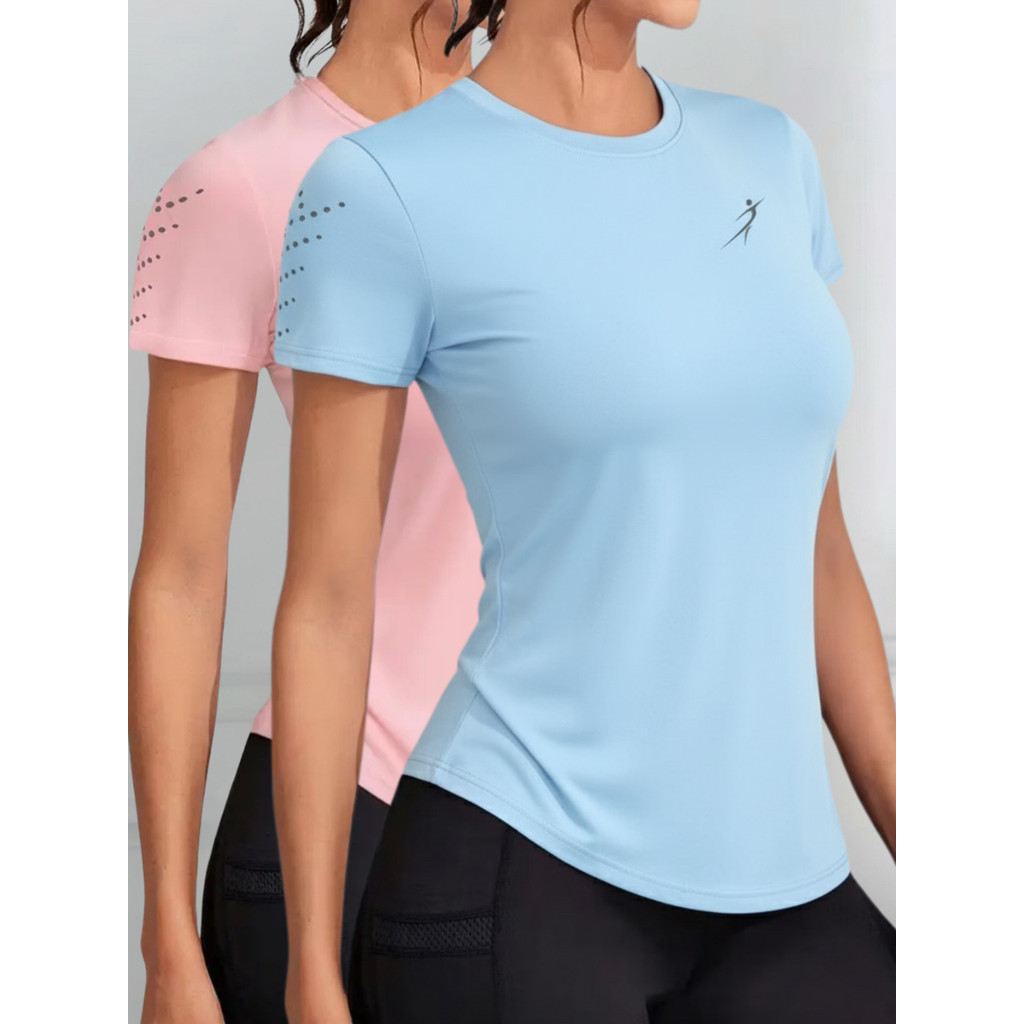 Kit 2 Camisetas Dry Fit Feminina Academia Esportiva Caminhada Corrida Treino Proteção UV Premium