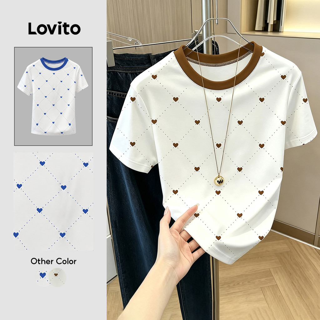 Lovito Camiseta Casual de Tecido com Costura de Padrão Colorida Primavera/verão para Mulheres LK6EDD203