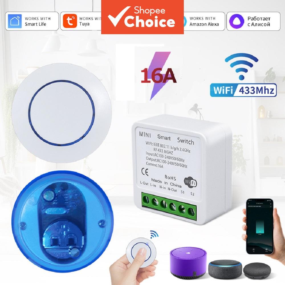 Interruptor WiFi Inteligente Tuya AXUS 16A RF433MHz, Botão Redondo Sem Fio Mini, Compatível com Alexa e Google