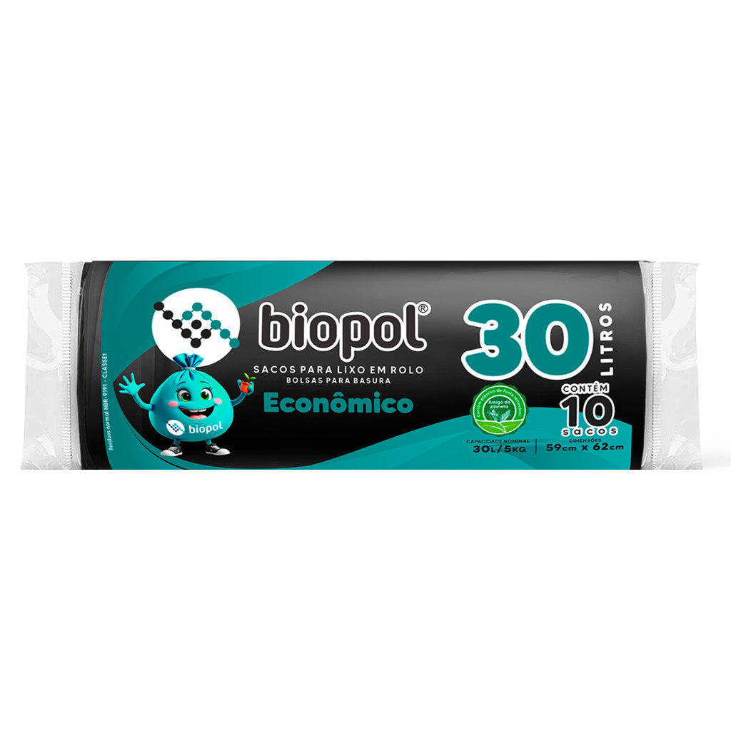 Saco de Lixo Econômico Biopol Preto 30L com 10Un