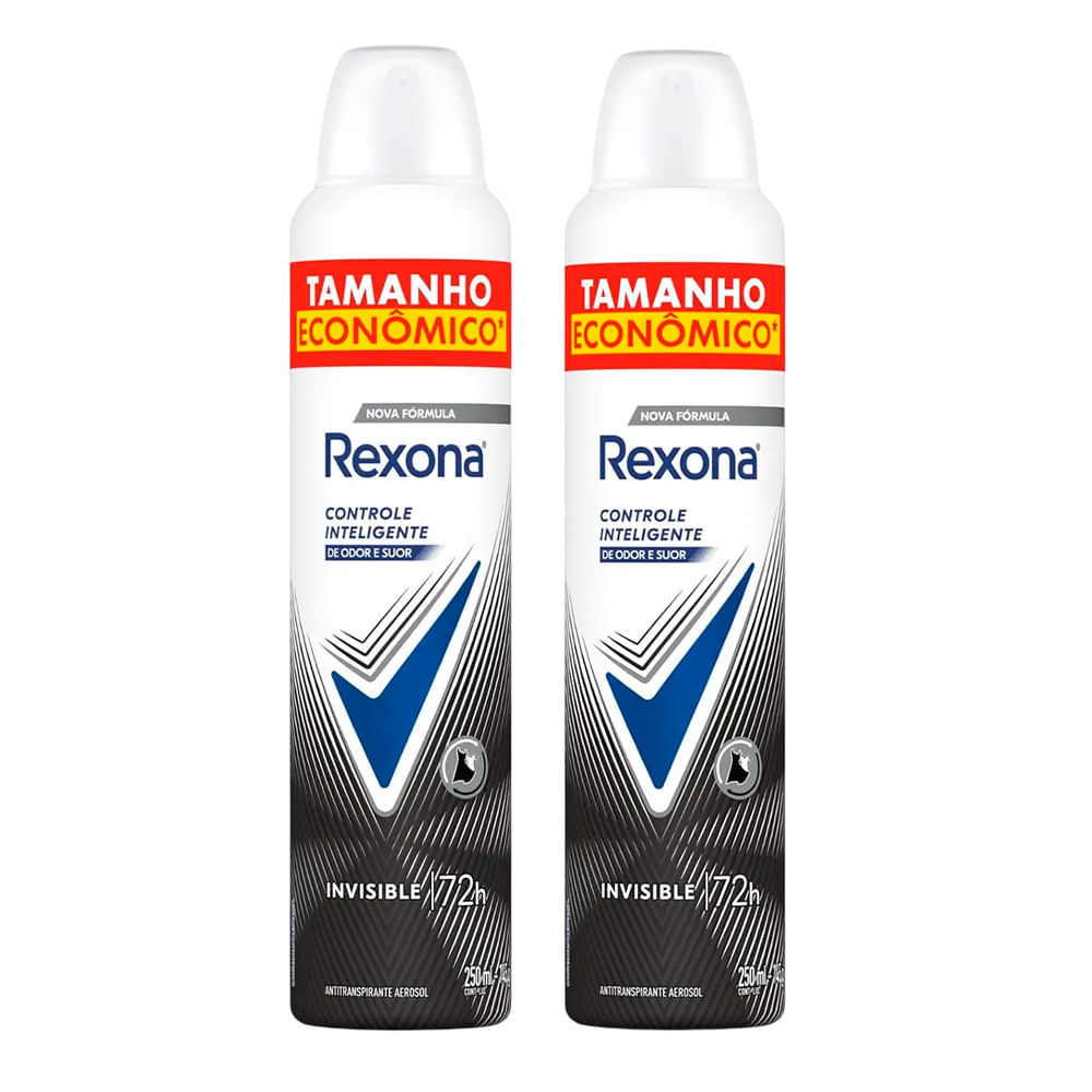 Kit Desodorante Antitranspirante Aerosol Rexona Invisible 72 horas 250ml - 2 Unidades