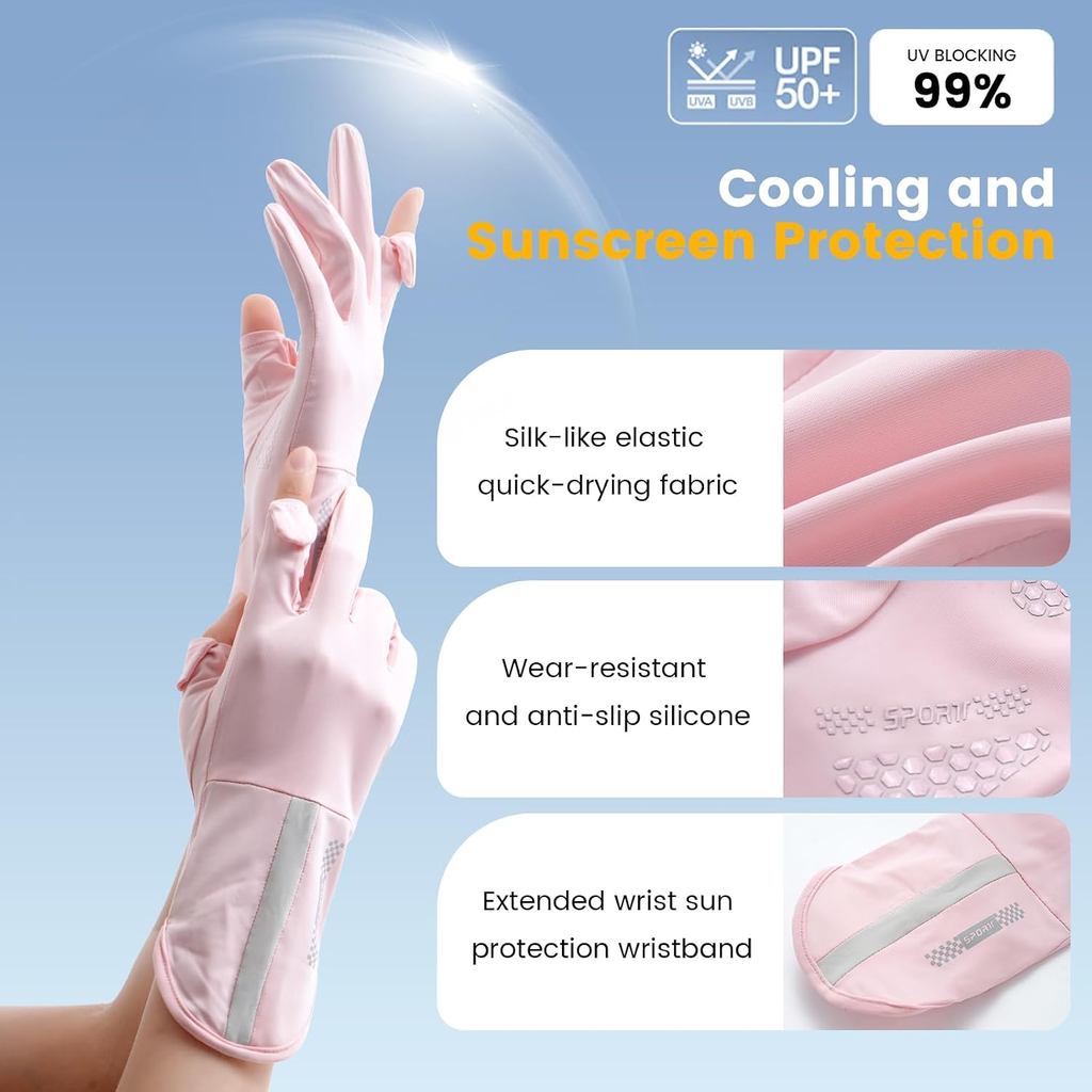 Luvas Femininas De Proteção UV Para Dirigir , Protetoras Solares De Dedo Completo Compatíveis Com Tela Sensível Ao Toque