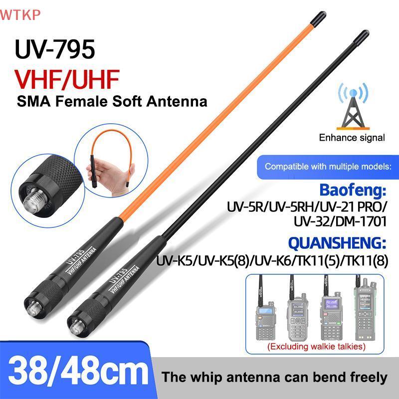 Quente AR-795 SMA-F Fêmea Banda Dupla VHF/UHF 136-174MHz/400-520MHz Antena Macia Para UV-5R-82 BF-888S Walkie Talkie