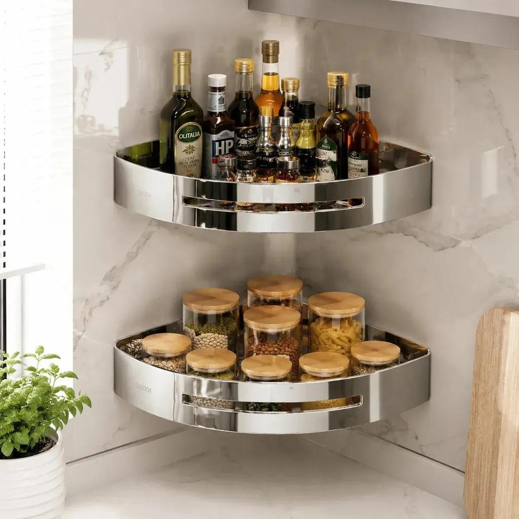 Kit of 2 Corner Shelves for Bathroom,Corner Holder Shampoo Holder，Shampoo Organizer with Hooks，Shelf Organizer，Adhesive