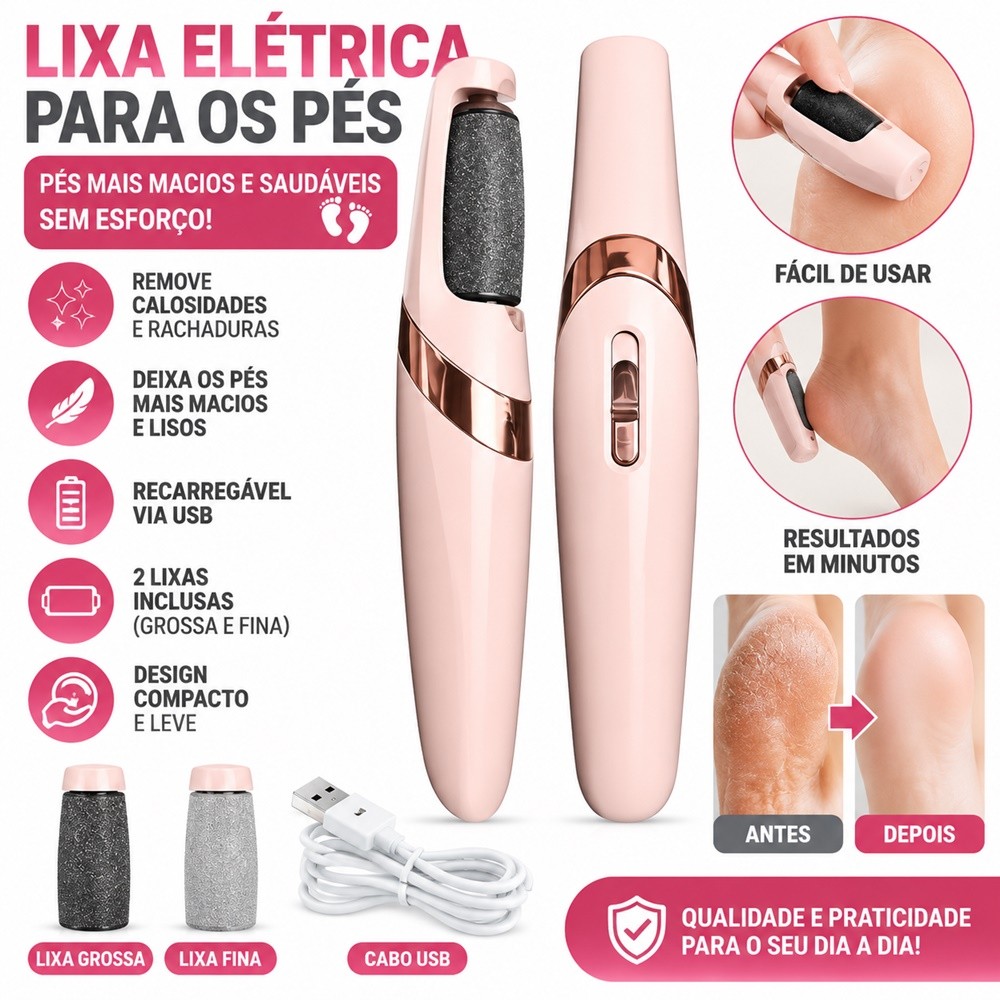 Lixador de Pé Elétrico - Esfoliador Tira Calos Pedicure Portátil