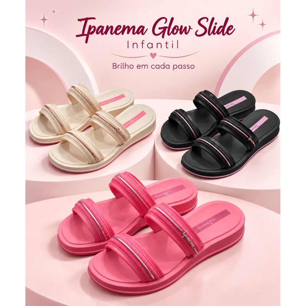 Chinelo Infantil Menina Ipanema Glow Slide Duas Tiras