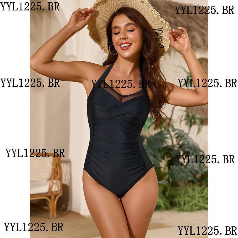 Novo Maiô Feminino - Malha Costura Transparente Alça Halter, Rápido Secagem Desportivo, Conjunto Praia Multicor