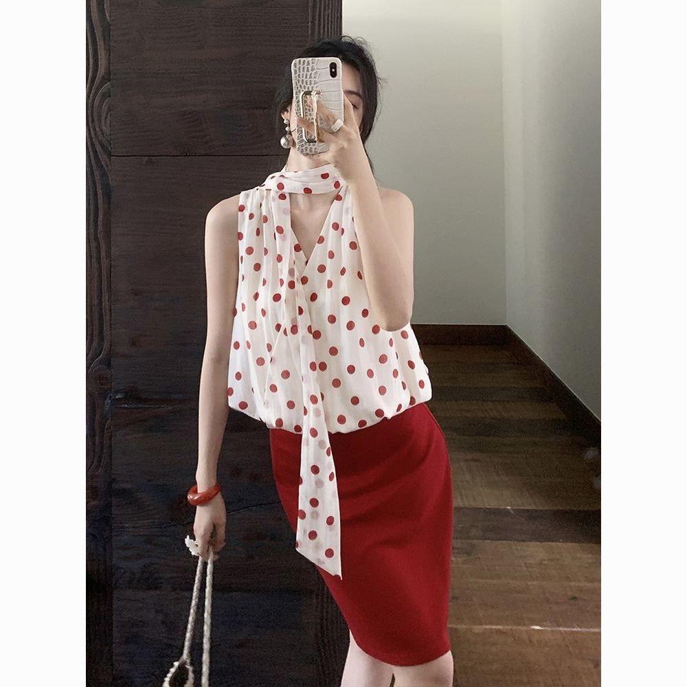 Estilo coreano Casual estilo de férias Design Polka Dot Chiffon camisa feminina 2025 solto mais magro olhar All-Match ca