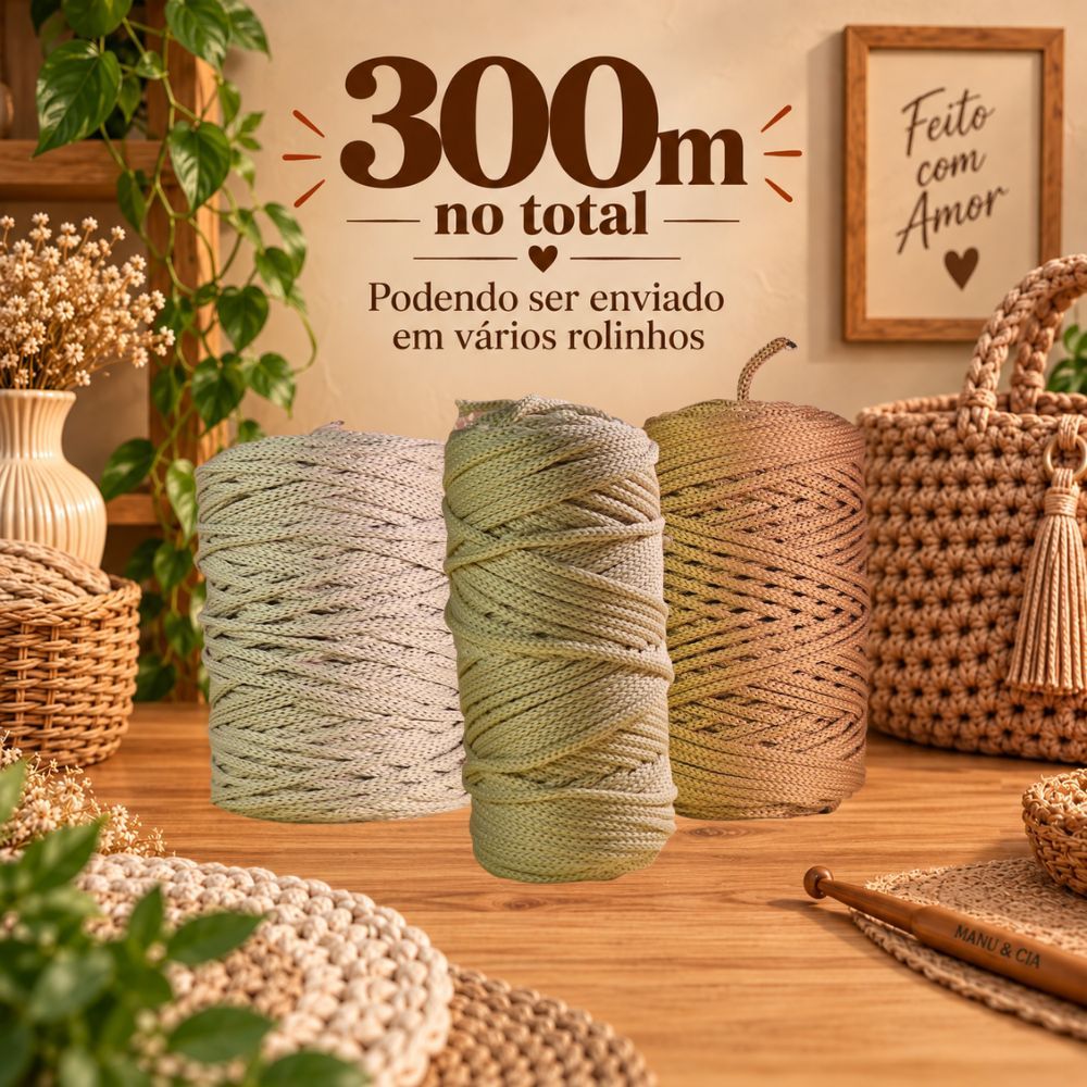Cordão Náutico Marrom Poliéster 300m | Kit para Crochê, Bolsas, Cestos, Macramê e Artesanato