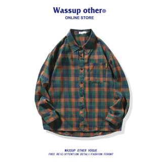 WASSUP OUTRO Camisa Xadrez Retro Japonesa Masculina Primavera Outono Street Wear Camisa de Manga Comprida High-End Jaque
