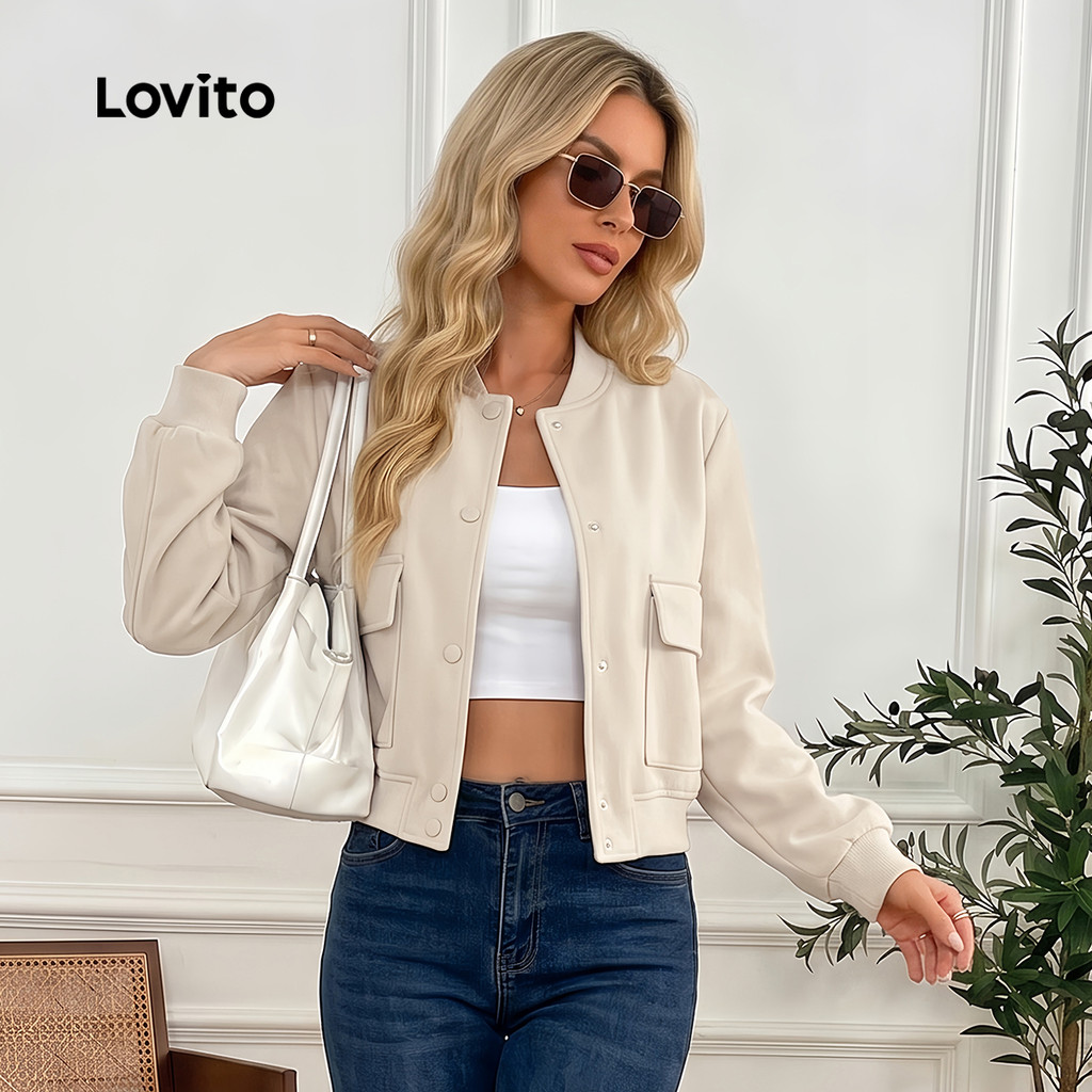 (Lovito x Ana) Casual Jaqueta Corta-vento Feminina Botões Frontais/Impermeável LNL52139