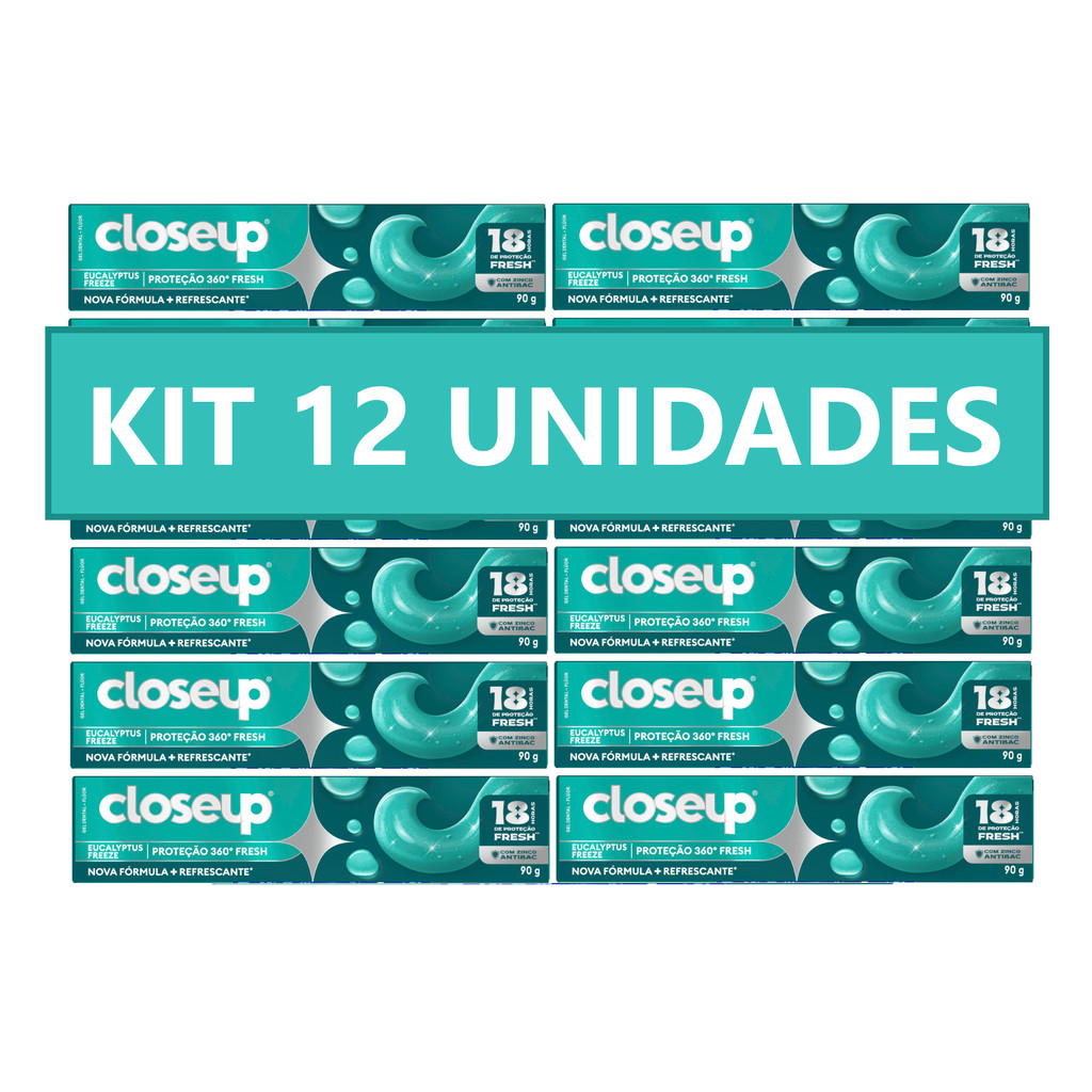 Kit 12 Creme Dental Close Up Proteção 360º Fresh Eucalyptus Freeze 90 GR