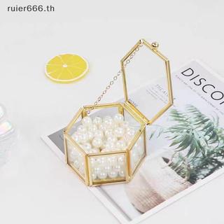 ruier Caixa De Anel Hexagonal De Alta Qualidade , Acessórios De Ouro E Joias , Vidro Dourado , Luxuosa Retrô Armazenamen