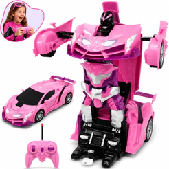 Carrinho Robô Transformer Controle Remoto Infantil Carro Transformer Que Vira Robô a Pilha Rosa Menina Kizumba