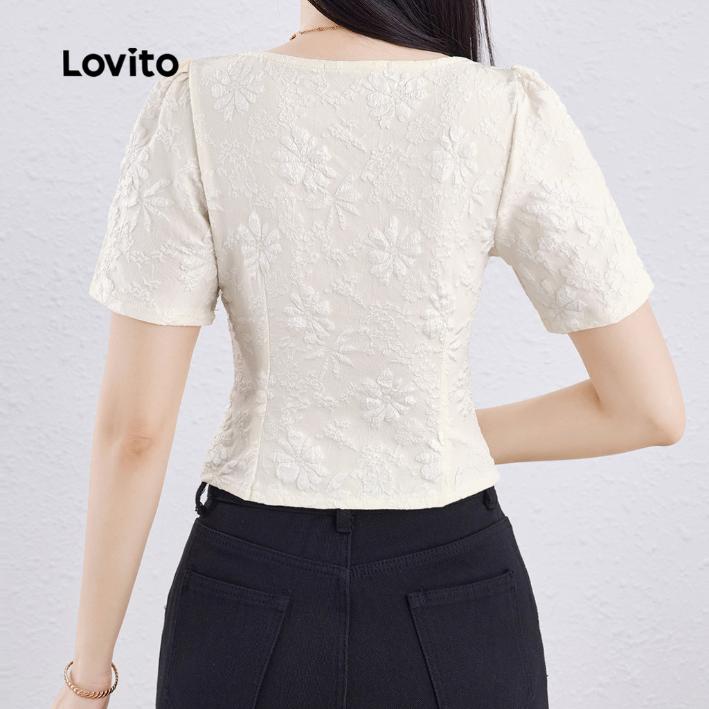 Lovito Elegante Blusa Com Botões Recortados Primavera/Verão Blusa Branca Para Mulheres L138AD1249 · foto 2