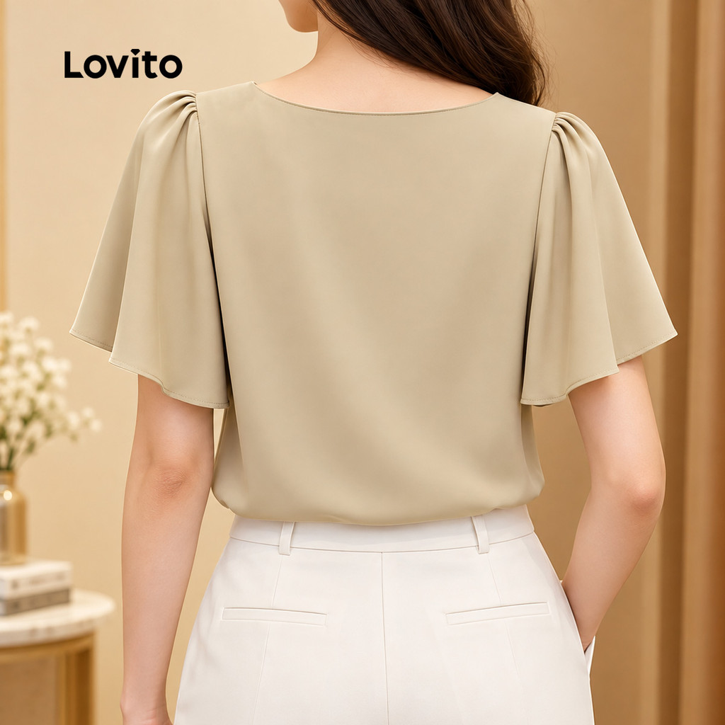 Lovito Elegante Blusa de Botão Primavera/verão Blusa Cáqui para Mulheres L154ED222 · foto 2
